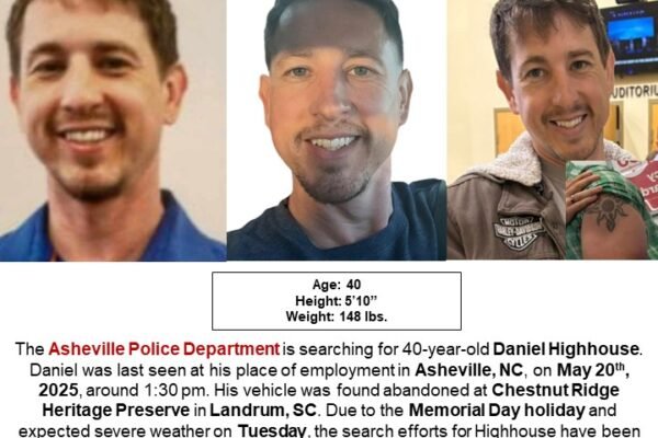 Daniel Highhouse Missing, Search Continues After Asheville Man’s Vehicle Found Abandoned in SC